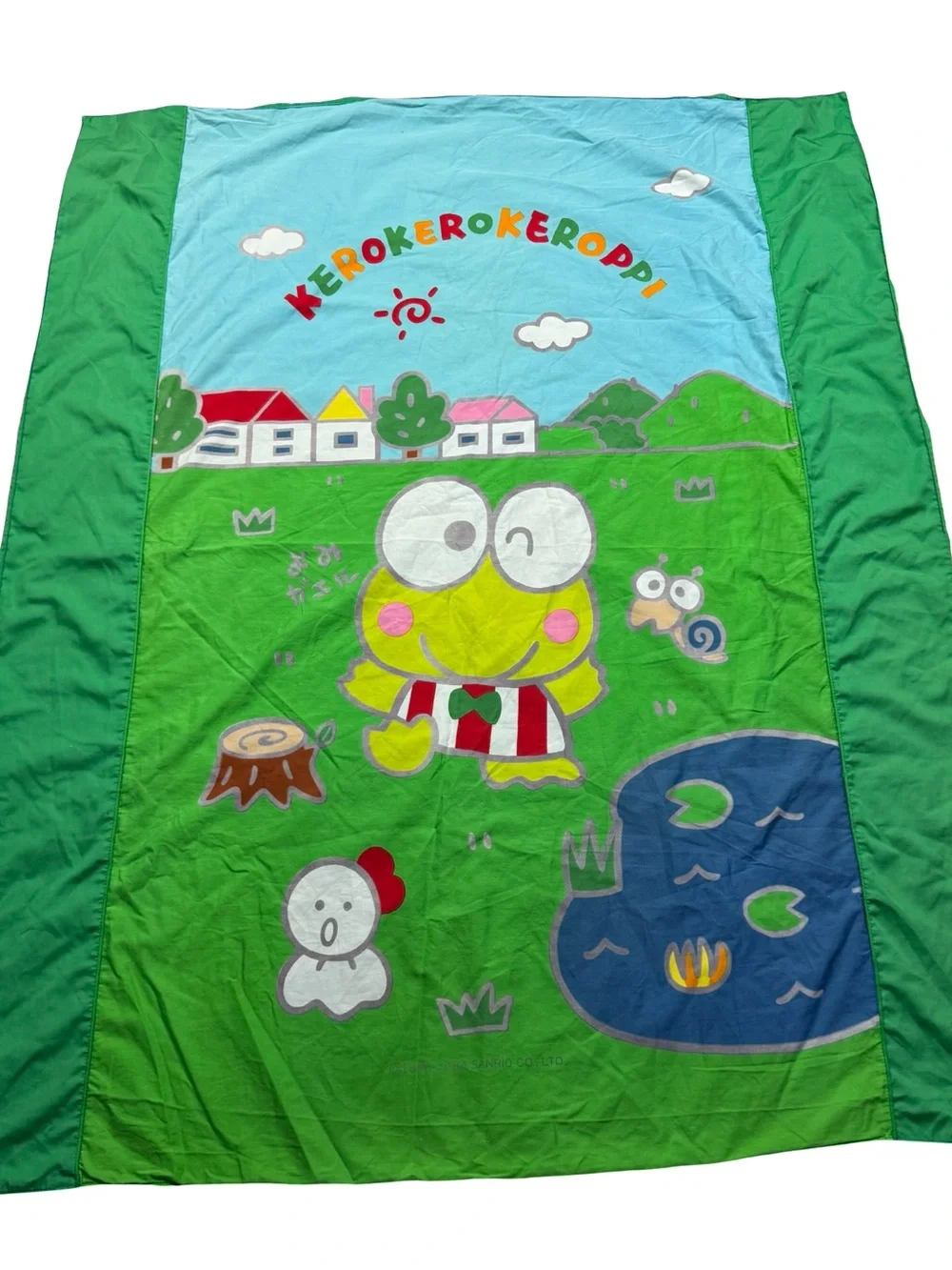 RARE Vintage Kero Kero Keroppi Sanrio Japan Green Duvet Cover Full Size 46 x 58